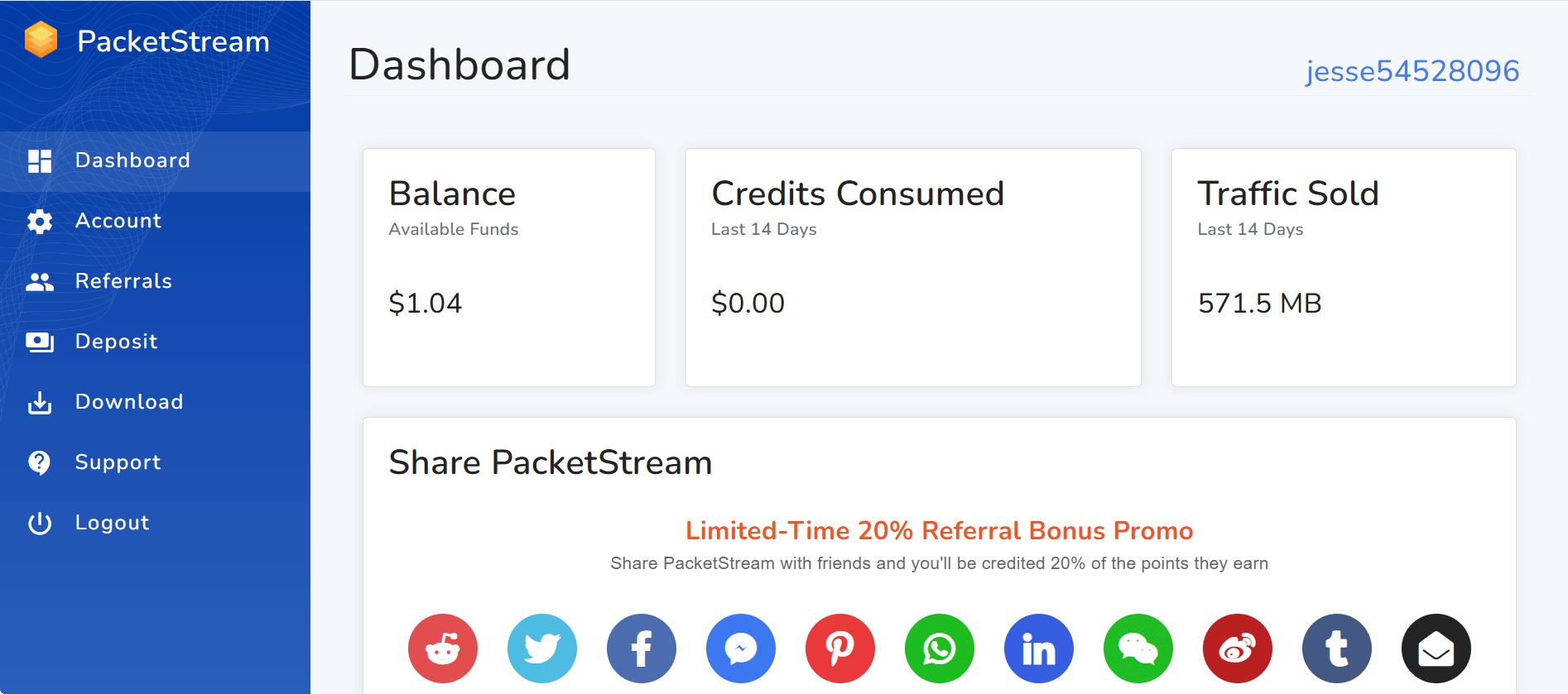 PacketStream Dashboard