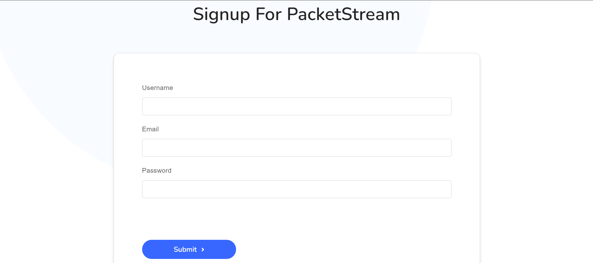 PacketStream registration information