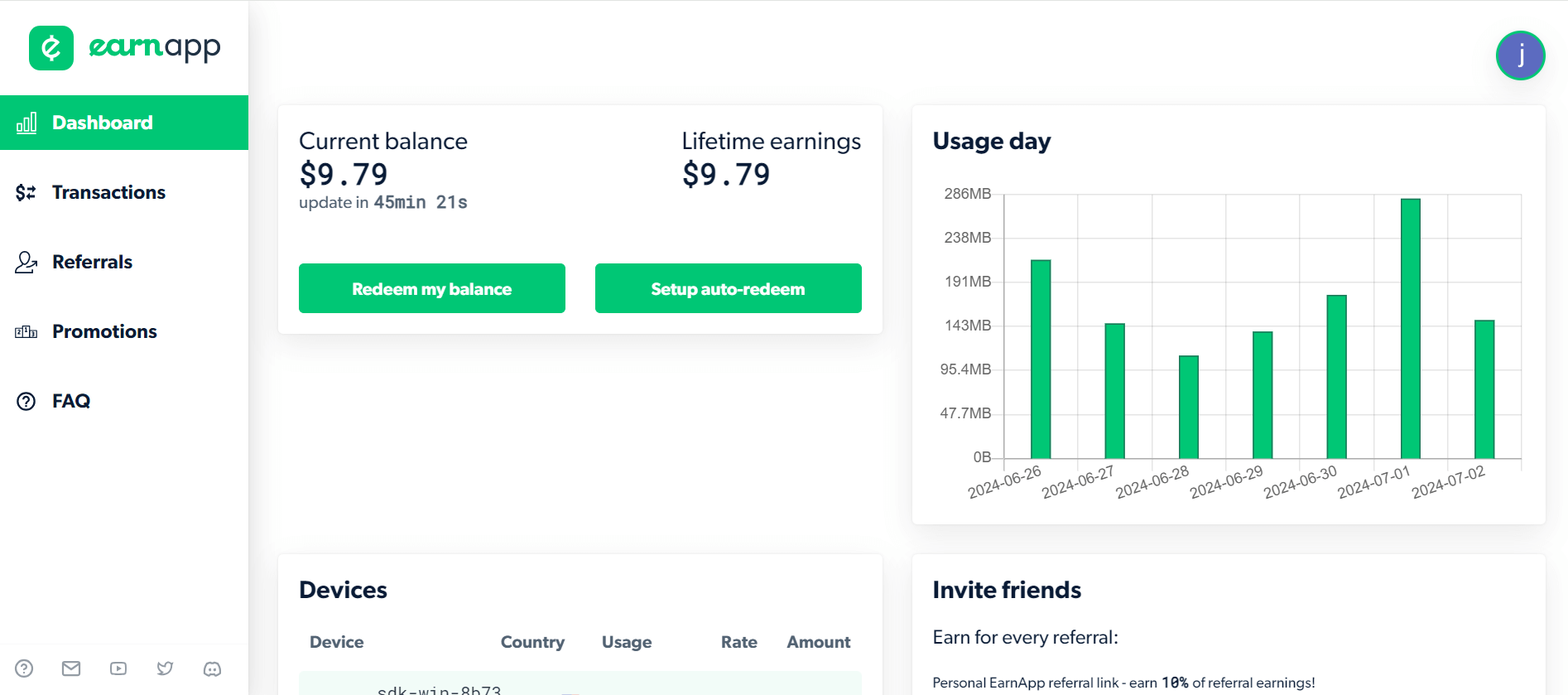 EarnApp Dashboard