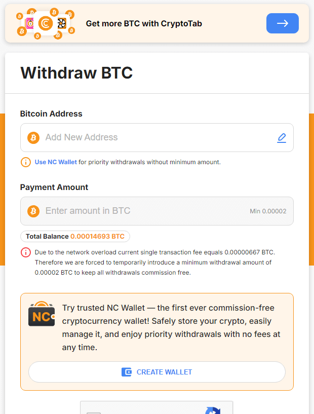 CryptoTab withdraw