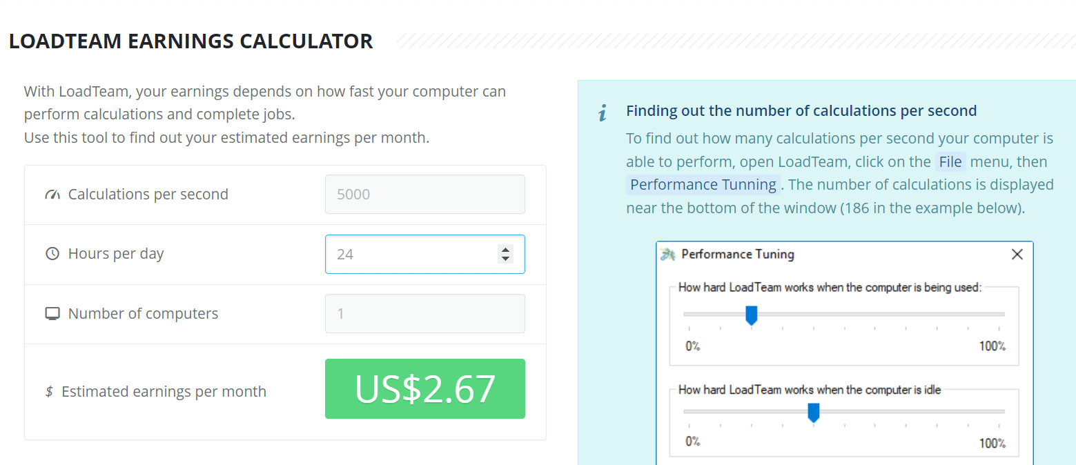 LoadTeam Earnings Calculator